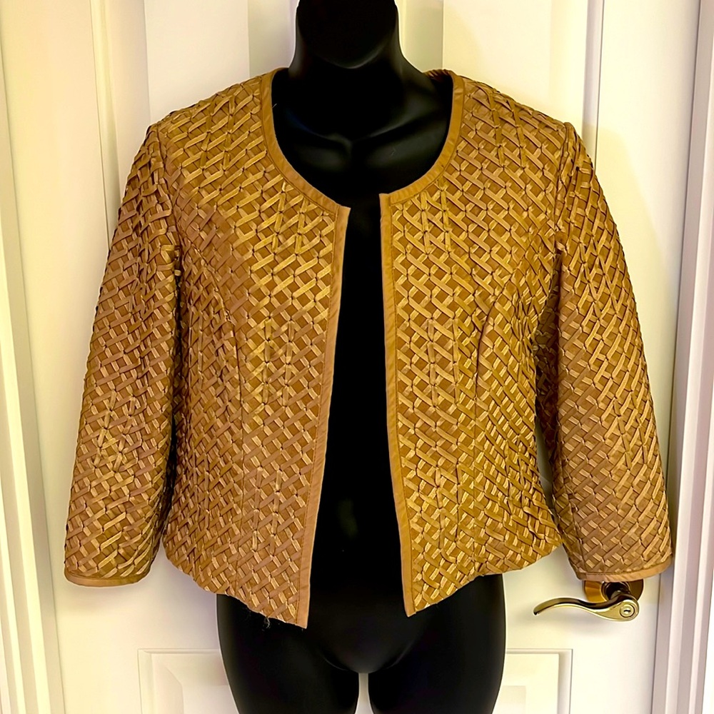 Margaret Godfrey suede leather jacket with ribbon detail. Excellent condition.